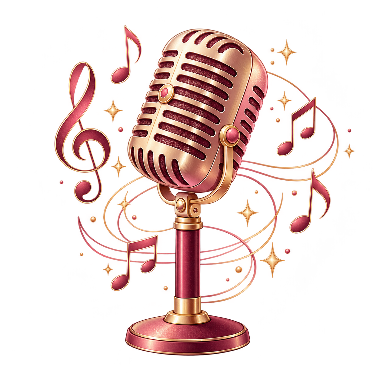 Micro doré entouré de notes de musique